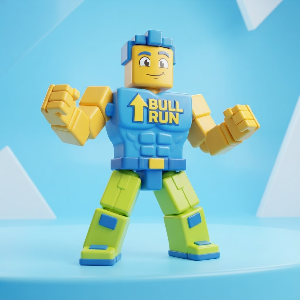 CUBEMUSK blocky toy character standing heroically
